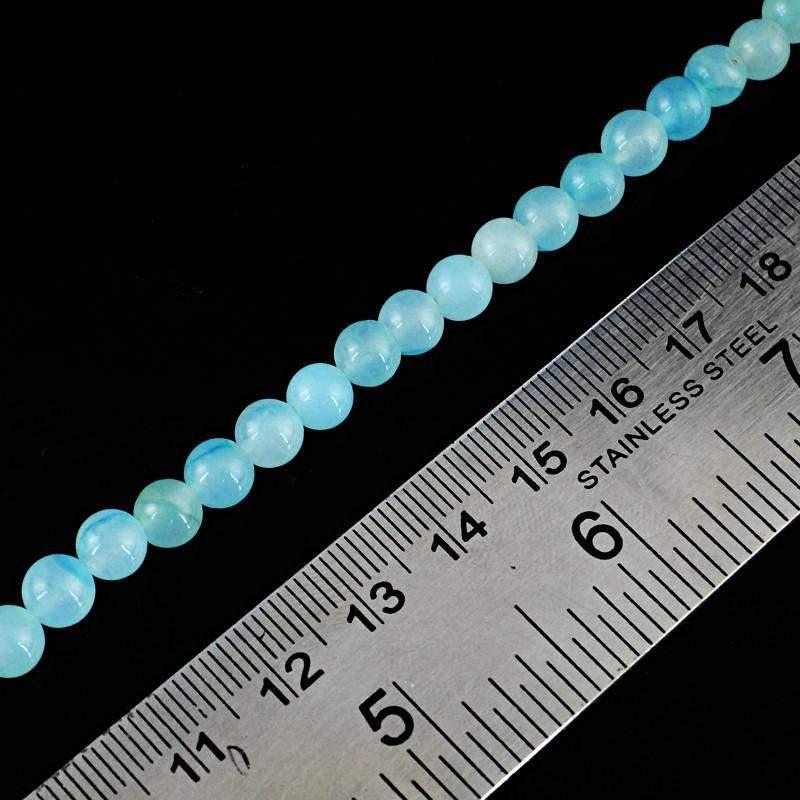 gemsmore:Natural Blue Aquamarine Strand Untreated Round Drilled Beads