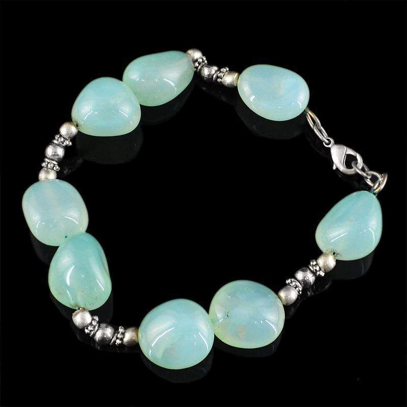 gemsmore:Natural Blue Chalcedony Beads Bracelet