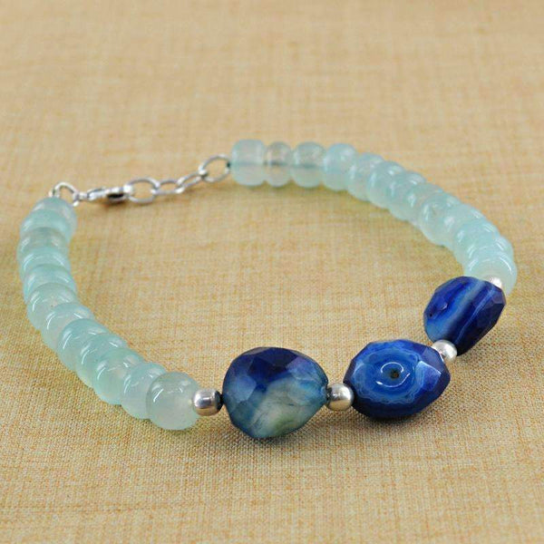 gemsmore:Natural Blue Chalcedony & Blue Onyx Bracelet Round Shape Faceted Beads