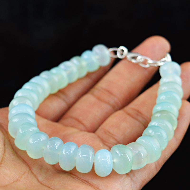 gemsmore:Natural Blue Chalcedony Bracelet Round Beads