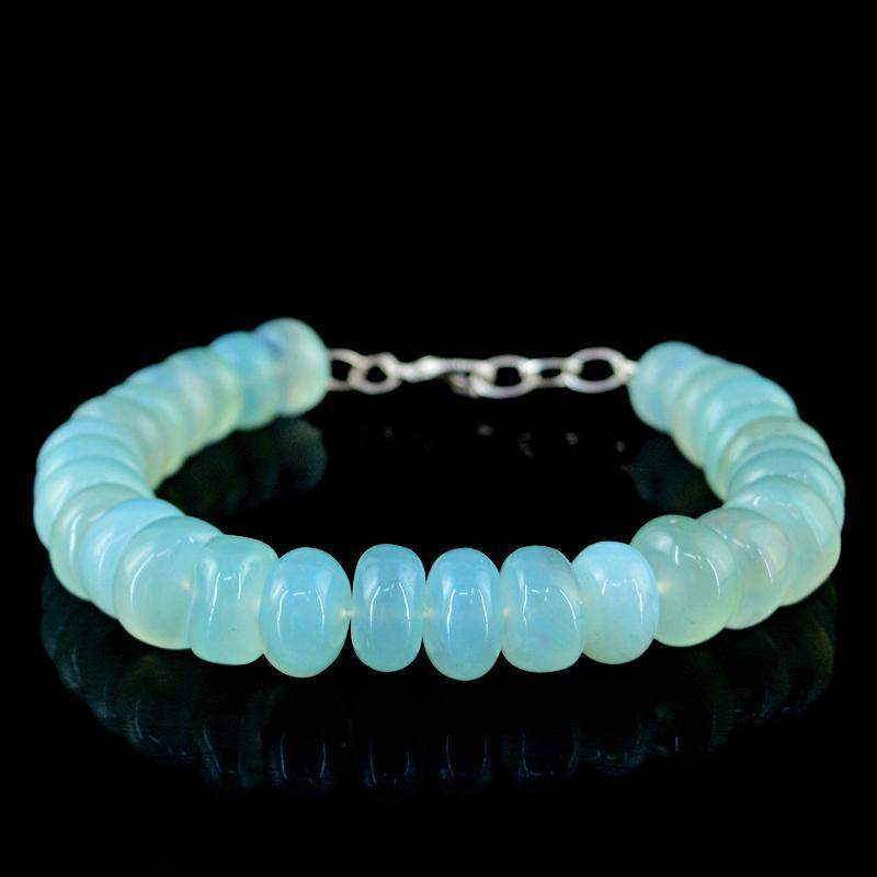 gemsmore:Natural Blue Chalcedony Bracelet Round Beads