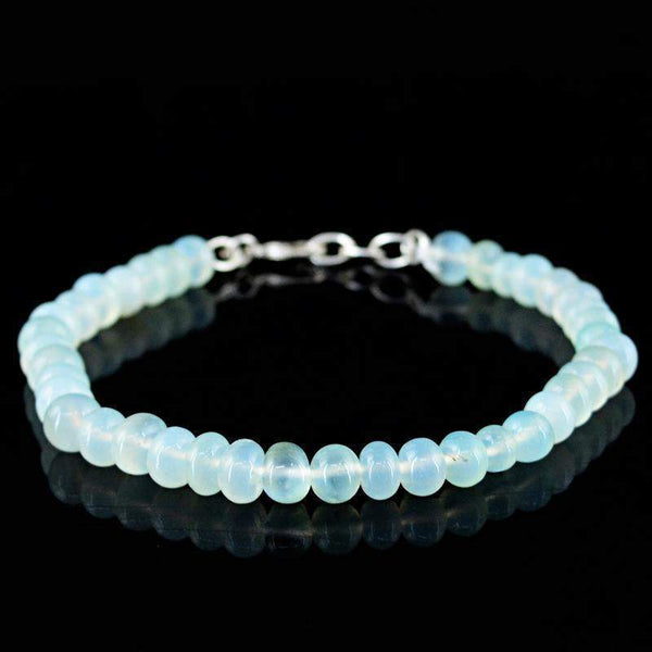 gemsmore:Natural Blue Chalcedony Bracelet Round Shape Beads