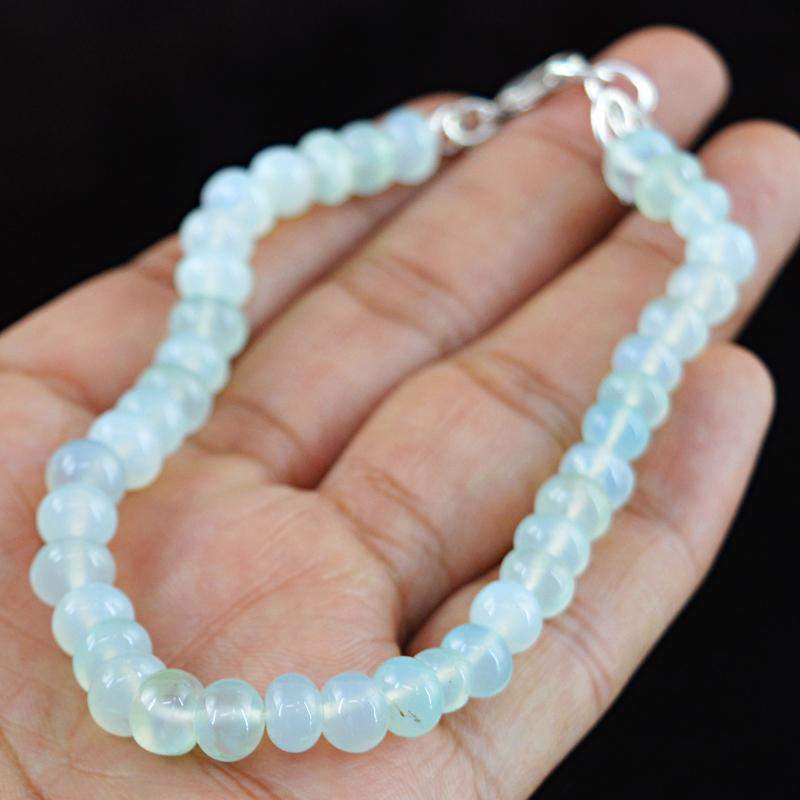 gemsmore:Natural Blue Chalcedony Bracelet Round Shape Beads