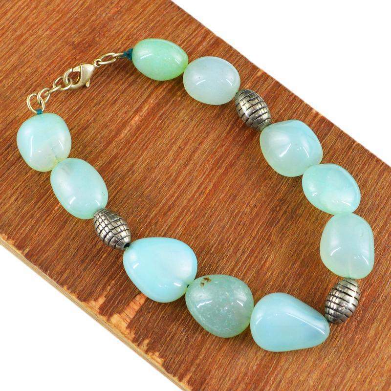 gemsmore:Natural Blue Chalcedony Bracelet Unheated Beads