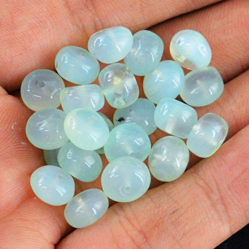 gemsmore:Natural Blue Chalcedony Drilled Beads Lot - Round Shape