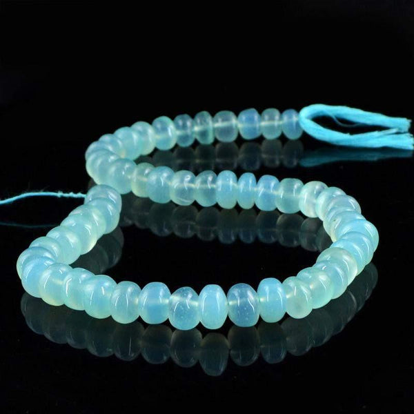 gemsmore:Natural Blue Chalcedony Drilled Round Beads Strand