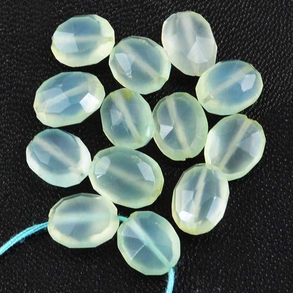 gemsmore:Natural Blue Chalcedony Faceted Oval Shape Beads Lot