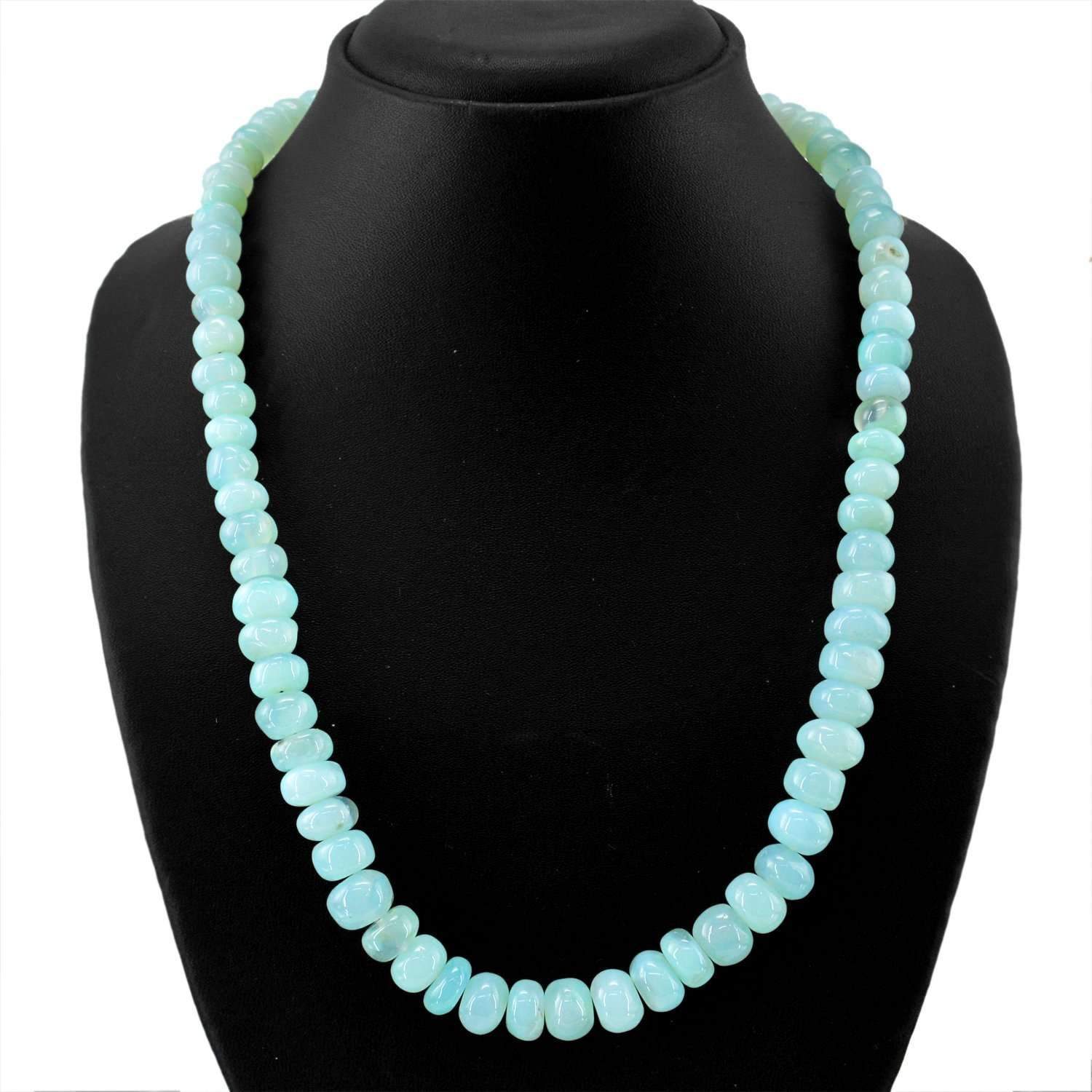gemsmore:Natural Blue Chalcedony Necklace Round Beads - 20 Inches Long