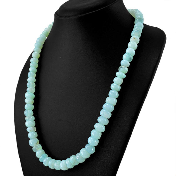 gemsmore:Natural Blue Chalcedony Necklace Round Beads - 20 Inches Long