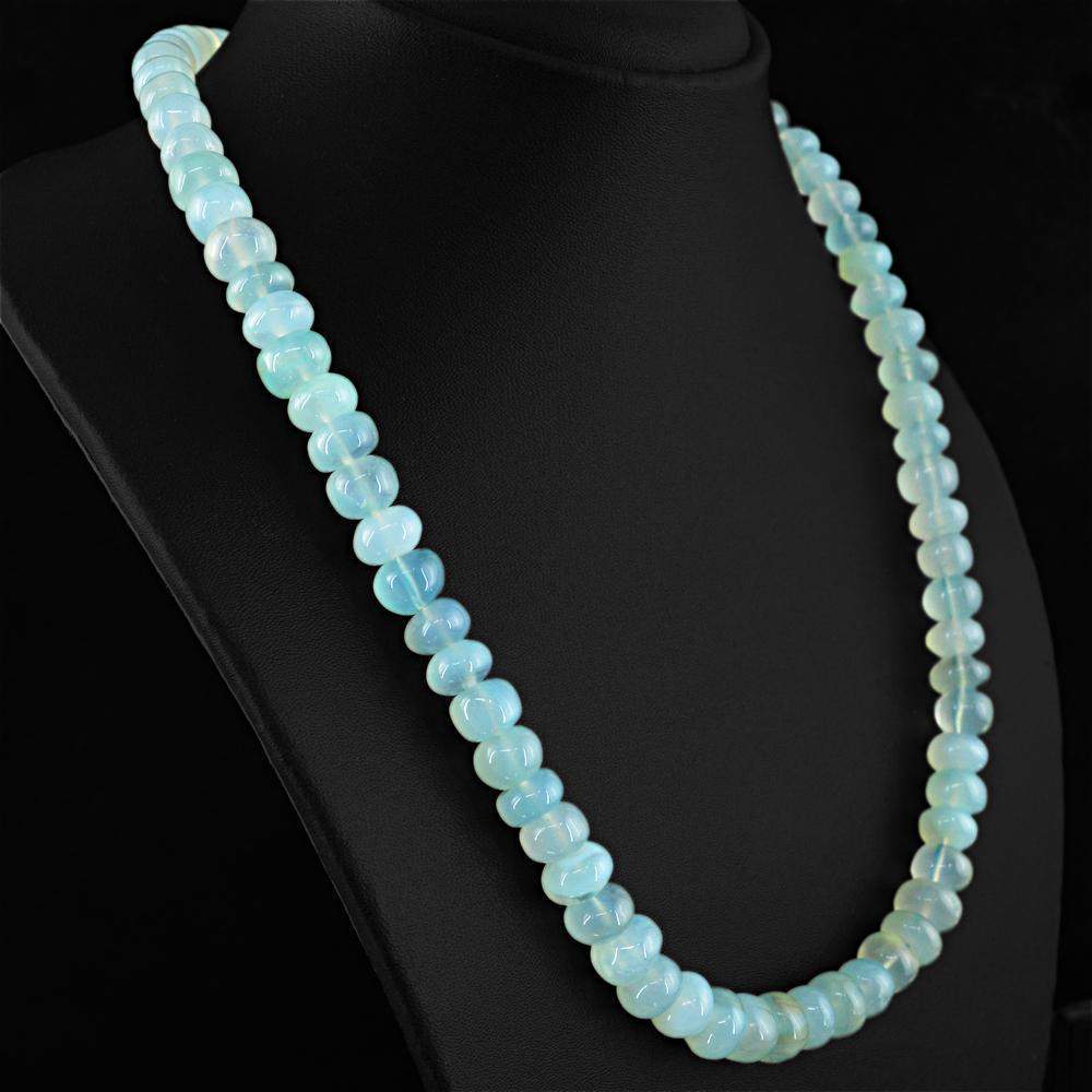 gemsmore:Natural Blue Chalcedony Necklace Round Shape Untreated Beads