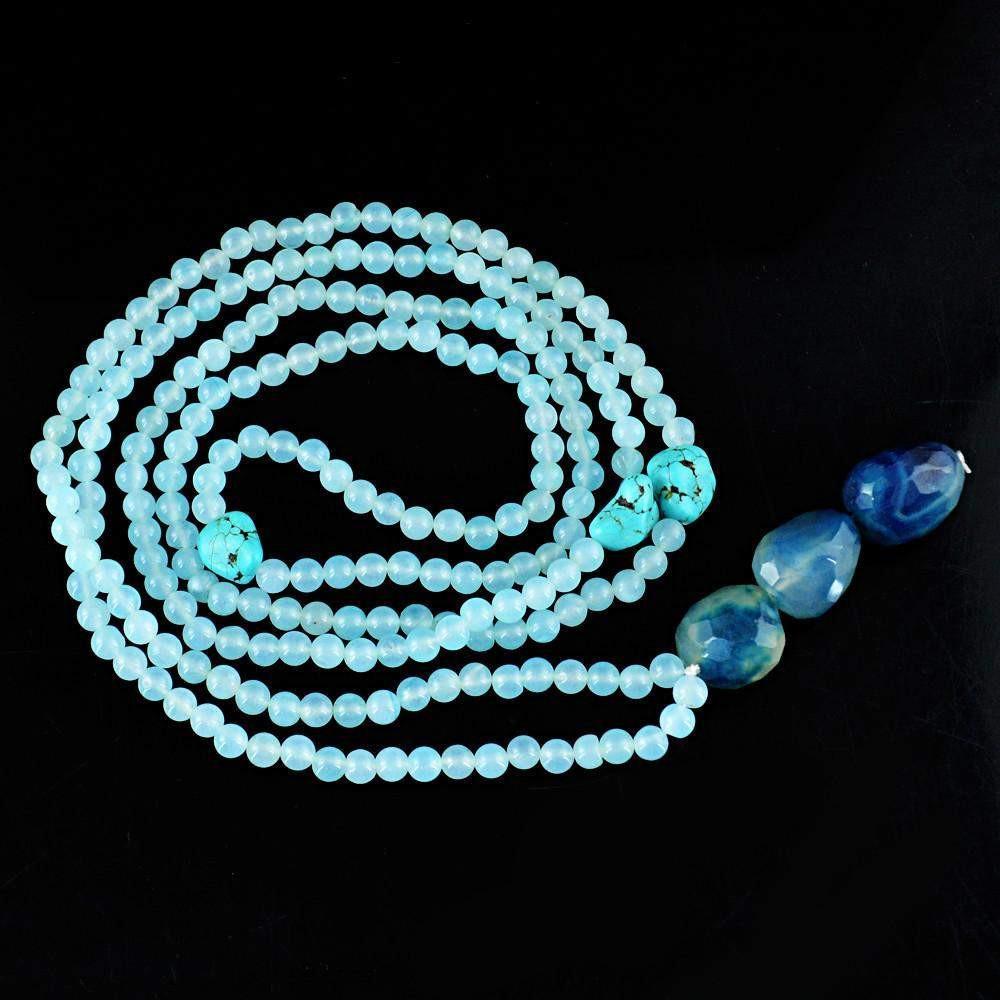 gemsmore:Natural Blue Chalcedony & Onyx Necklace Untreated Faceted Beads