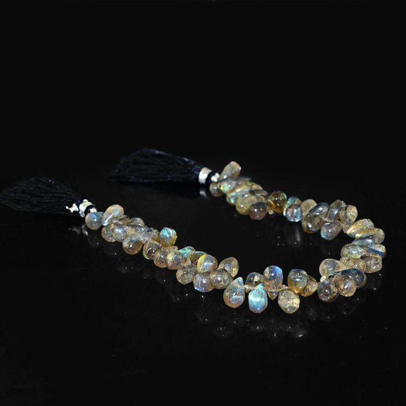 gemsmore:Natural Blue Color Flash Labradorite Pear Beads Strand