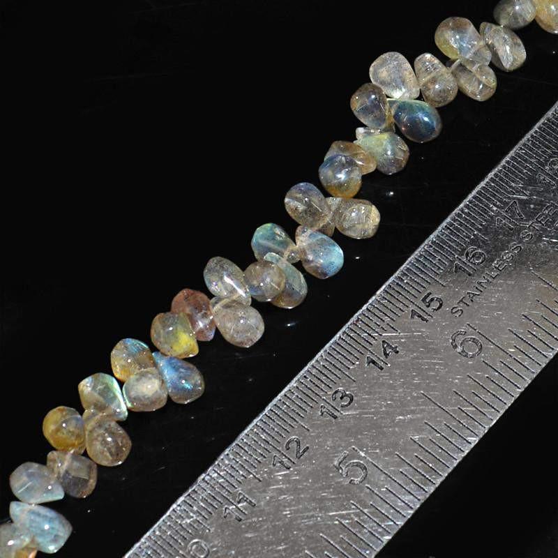 gemsmore:Natural Blue Color Flash Labradorite Pear Beads Strand