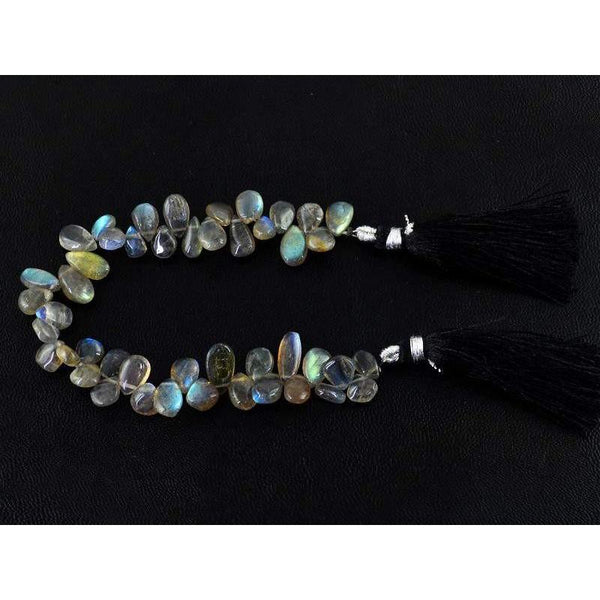 gemsmore:Natural Blue Color Flash Labradorite Pear Shape Beads Strand