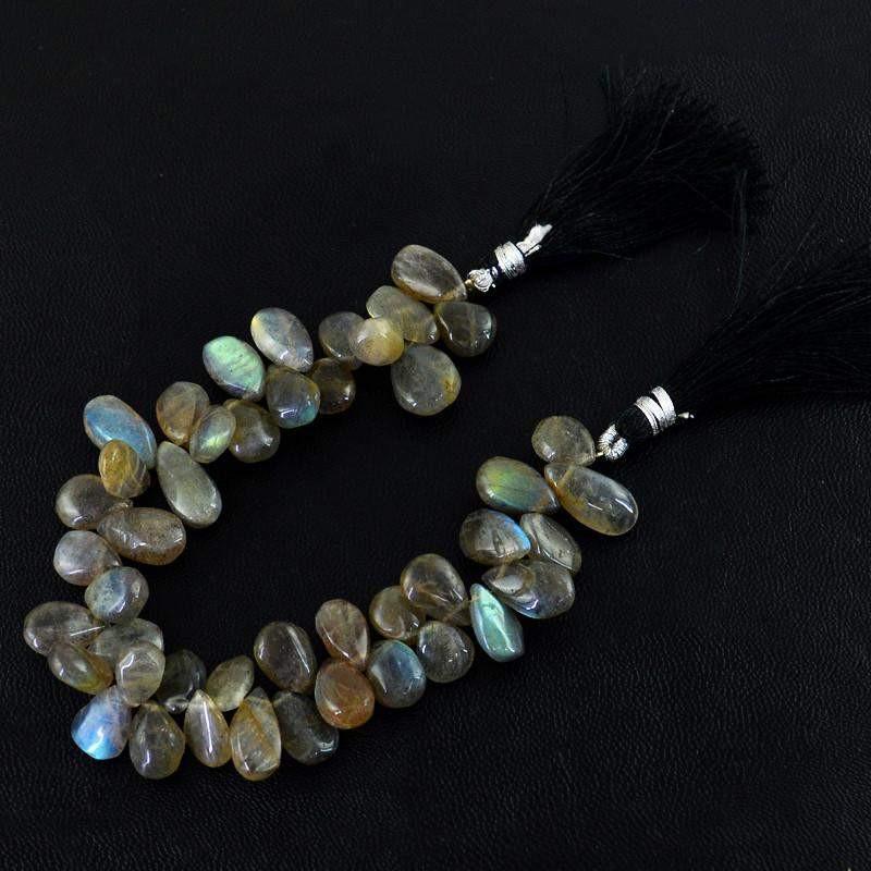 gemsmore:Natural Blue Color Flash Labradorite Unheated Drilled Beads Strand