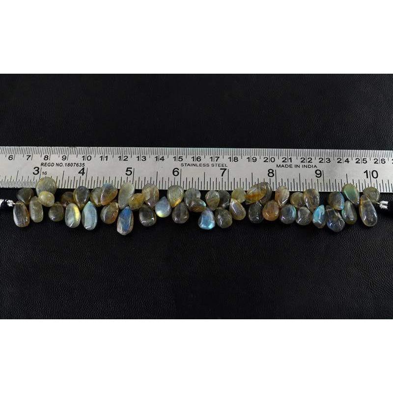 gemsmore:Natural Blue Color Flash Labradorite Unheated Drilled Beads Strand