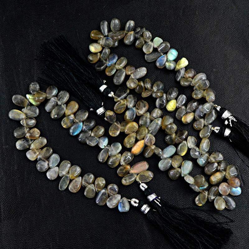 gemsmore:Natural Blue Color Flash Labradorite Untreated Beads Strands Lot