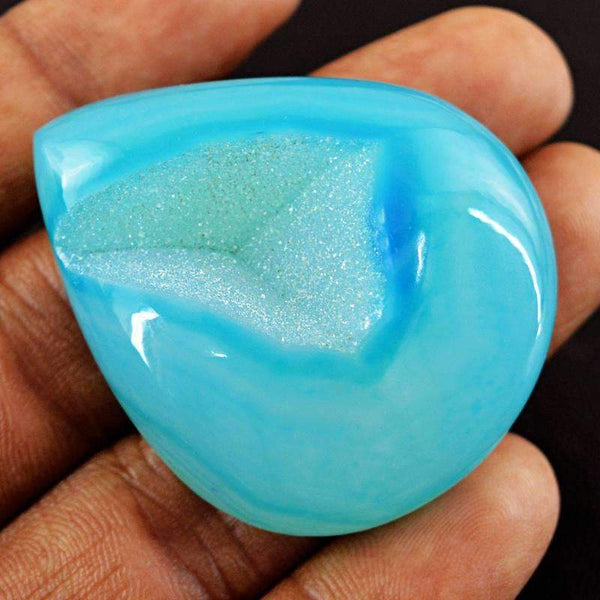 gemsmore:Natural Blue Druzy Onyx Gemstone Genuine Pear Shape