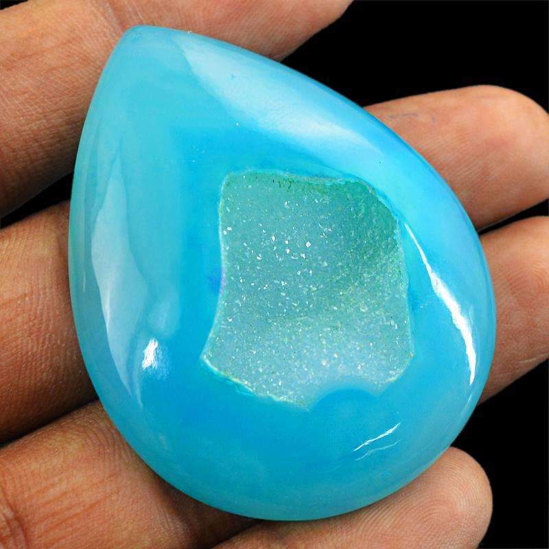 gemsmore:Natural Blue Druzy Onyx Gemstone Pear Shape