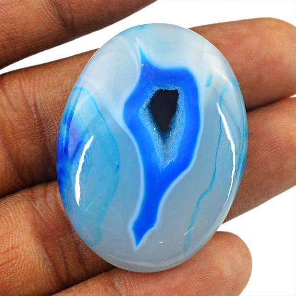 gemsmore:Natural Blue Druzy Onyx Oval Shape Loose Gemstone