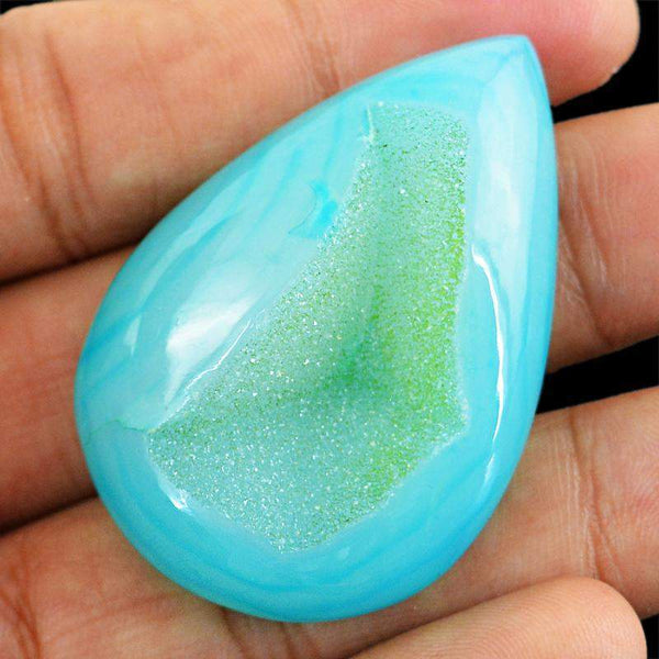 gemsmore:Natural Blue Druzy Onyx Pear Shape Genuine Gemstone