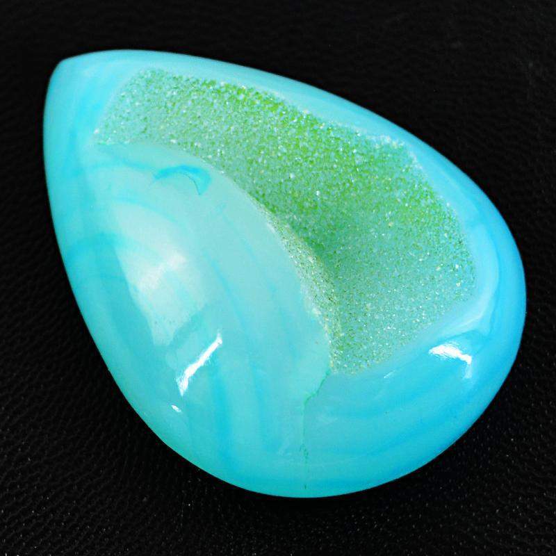 gemsmore:Natural Blue Druzy Onyx Pear Shape Genuine Gemstone