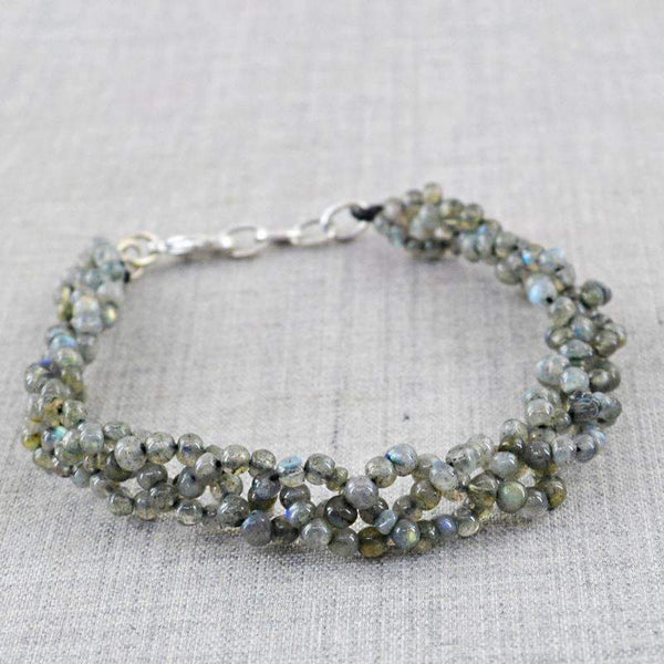 gemsmore:Natural Blue Flash Labradorite Beads Bracelet - Round Shape