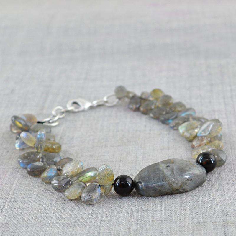 gemsmore:Natural Blue Flash Labradorite Beads Bracelet