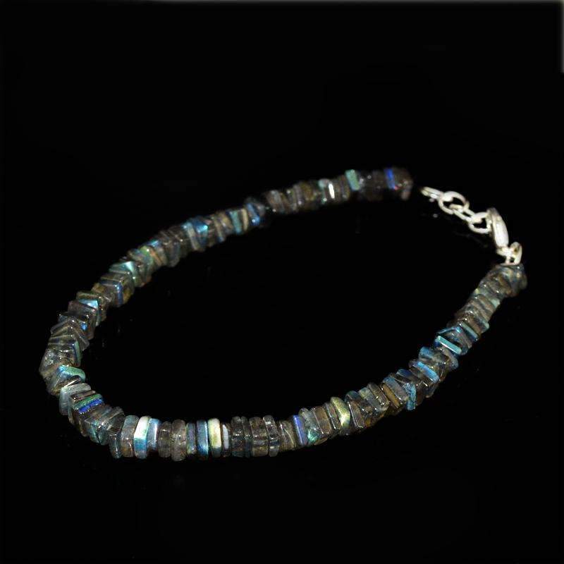 gemsmore:Natural Blue Flash Labradorite Beads Bracelet