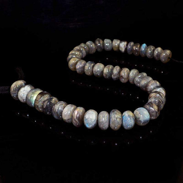 gemsmore:Natural Blue Flash Labradorite Beads Strand Drilled Round Shape