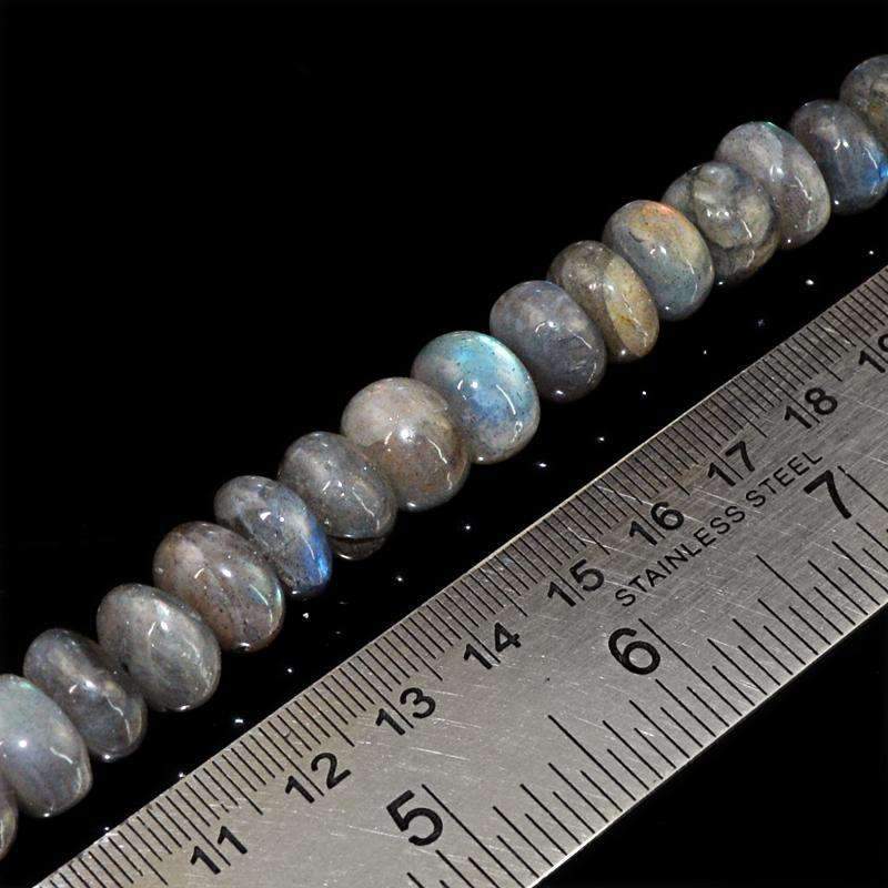 gemsmore:Natural Blue Flash Labradorite Beads Strand Drilled Round Shape