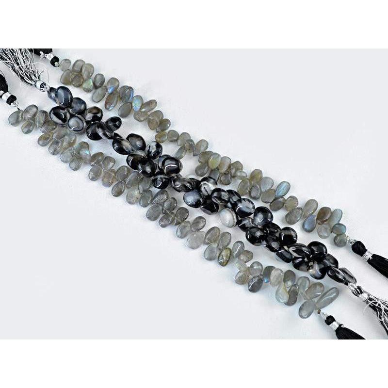 gemsmore:Natural Blue Flash Labradorite & Black Onyx Beads Strands