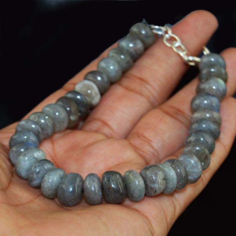 gemsmore:Natural Blue Flash Labradorite Bracelet - Round Shape Beads