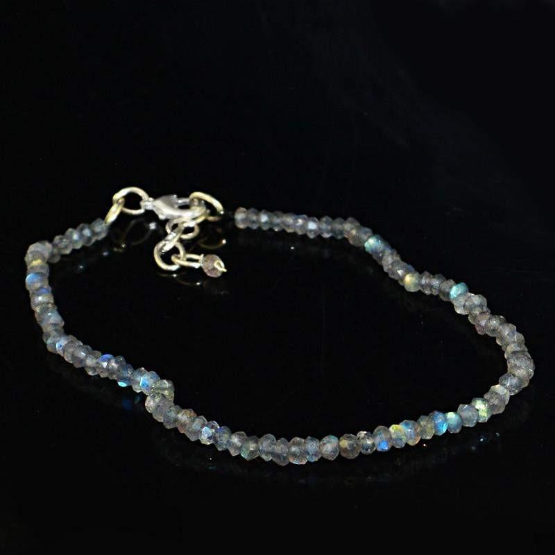 gemsmore:Natural Blue Flash Labradorite Bracelet Faceted Round Beads