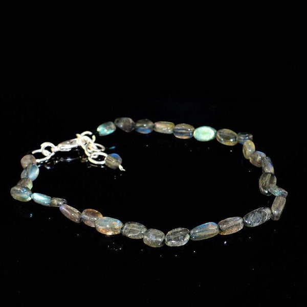 gemsmore:Natural Blue Flash Labradorite Bracelet Oval Shape Beads