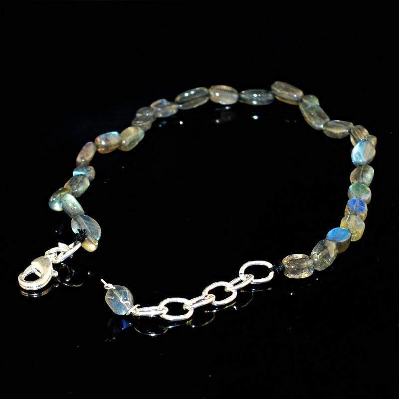 gemsmore:Natural Blue Flash Labradorite Bracelet Oval Shape Beads