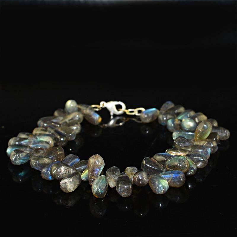 gemsmore:Natural Blue Flash Labradorite Bracelet Pear Shape Beads