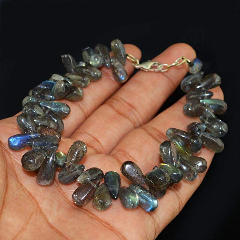 gemsmore:Natural Blue Flash Labradorite Bracelet Pear Shape Beads