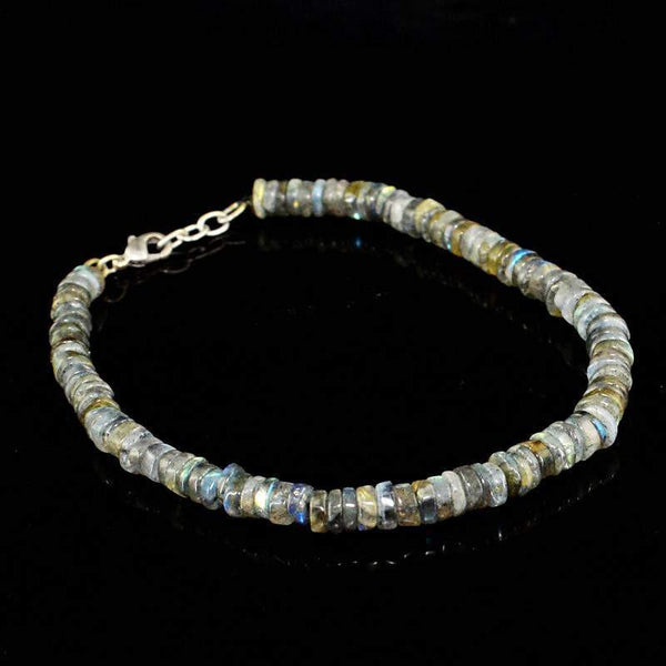 gemsmore:Natural Blue Flash Labradorite Bracelet Round Beads