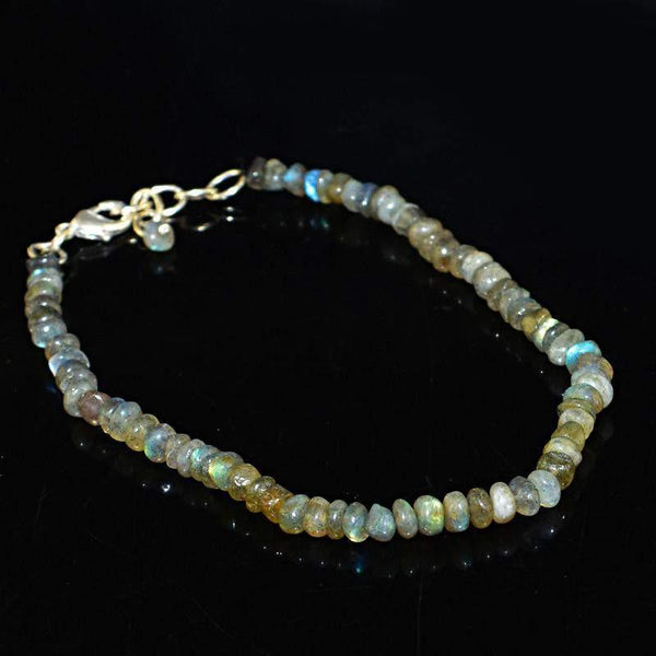 gemsmore:Natural Blue Flash Labradorite Bracelet Round Beads