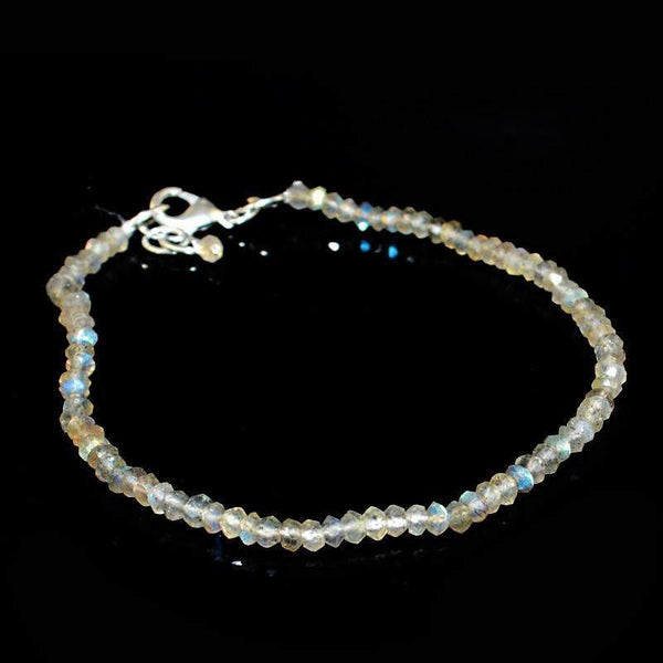 gemsmore:Natural Blue Flash Labradorite Bracelet Round Cut Beads
