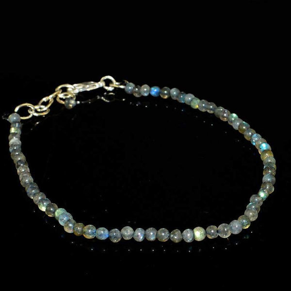 gemsmore:Natural Blue Flash Labradorite Bracelet Round Shape Beads