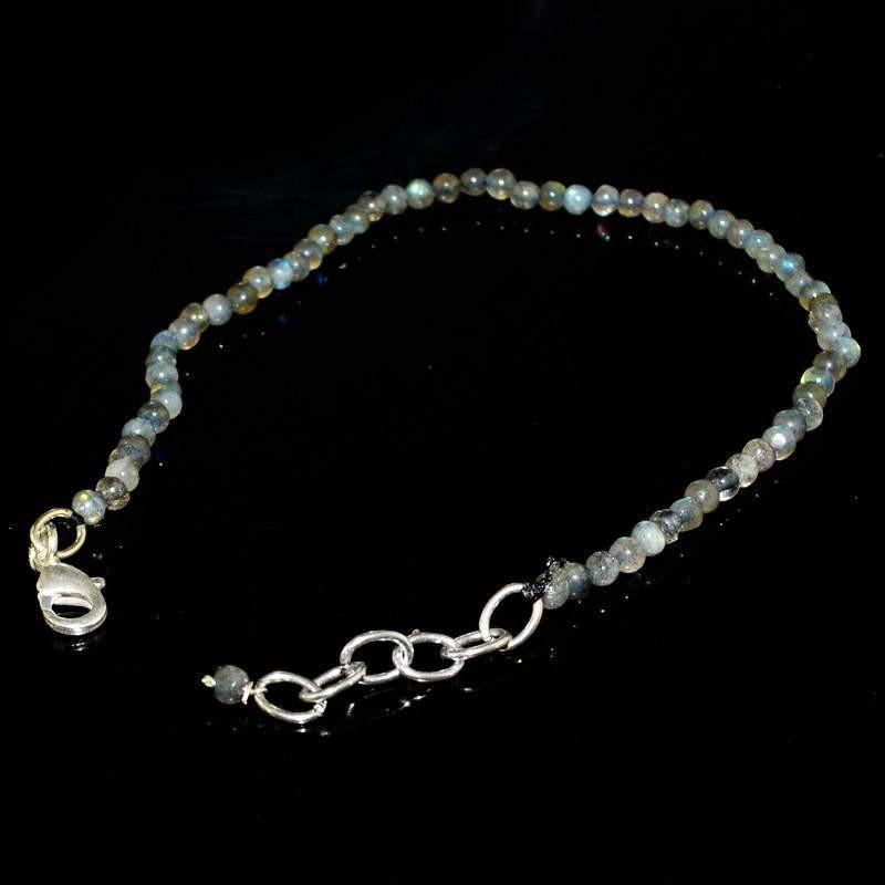 gemsmore:Natural Blue Flash Labradorite Bracelet Round Shape Beads