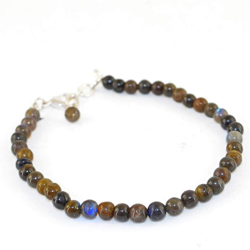 gemsmore:Natural Blue Flash Labradorite Bracelet Round Shape Beads