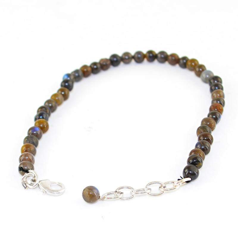 gemsmore:Natural Blue Flash Labradorite Bracelet Round Shape Beads