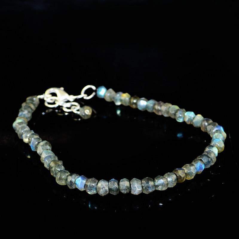 gemsmore:Natural Blue Flash Labradorite Bracelet Round Shape Faceted Beads