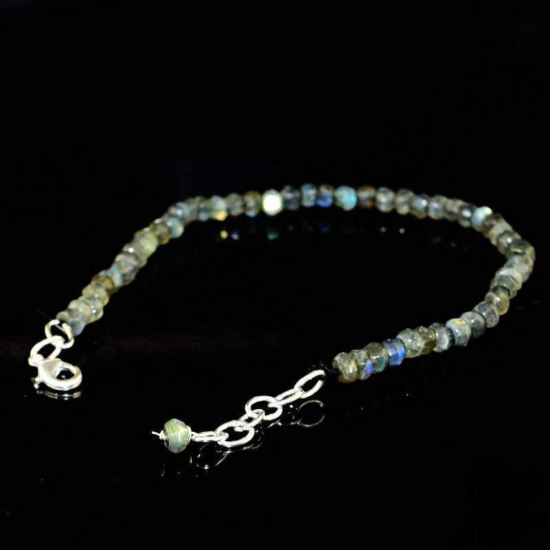 gemsmore:Natural Blue Flash Labradorite Bracelet Round Shape Faceted Beads