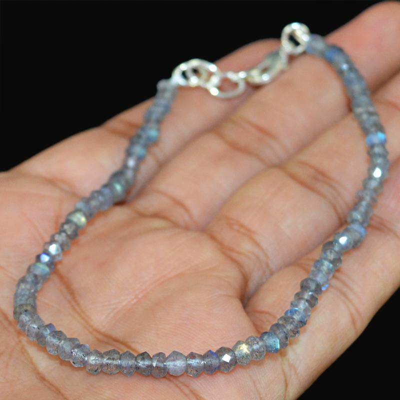 gemsmore:Natural Blue Flash Labradorite Bracelet Round Shape Faceted Beads