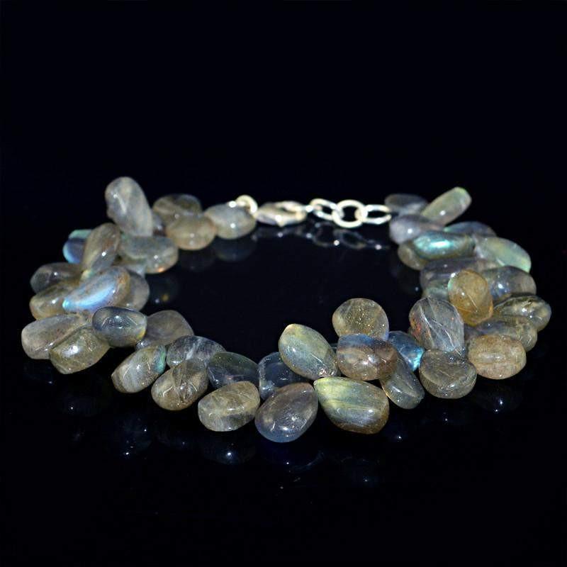 gemsmore:Natural Blue Flash Labradorite Bracelet Tear Drop Beads