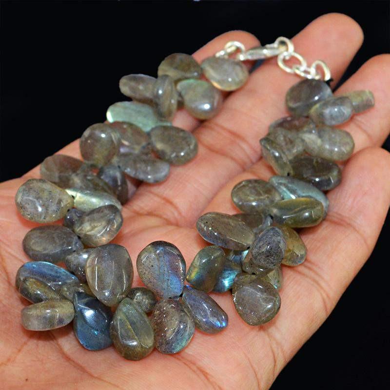 gemsmore:Natural Blue Flash Labradorite Bracelet Tear Drop Beads